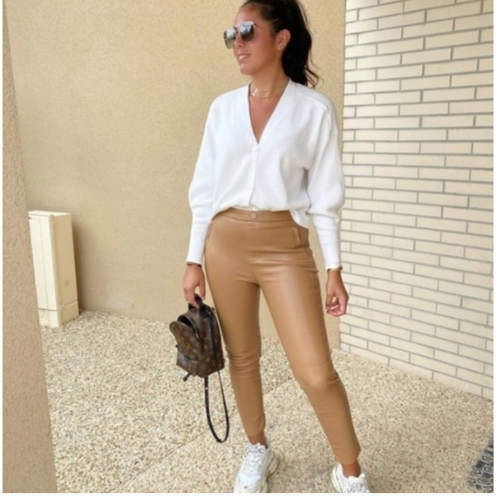 ZARA FAUX LEATHER LEGGINGS DARK PEIGE